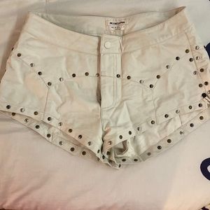 OneTeaspoon White Faux Leather Studded Shorts